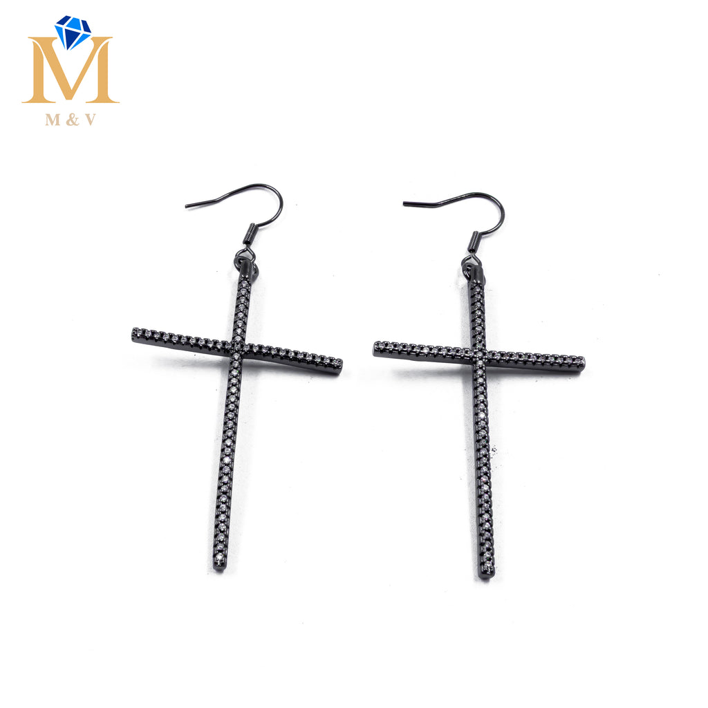 Aretes Negros de cruz M4 Acero Inoxidable