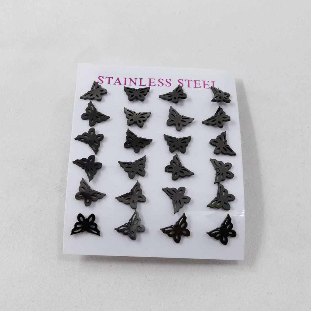 Paquete de 12 Pares de Aretes color Negro M1 Acero Inoxidable