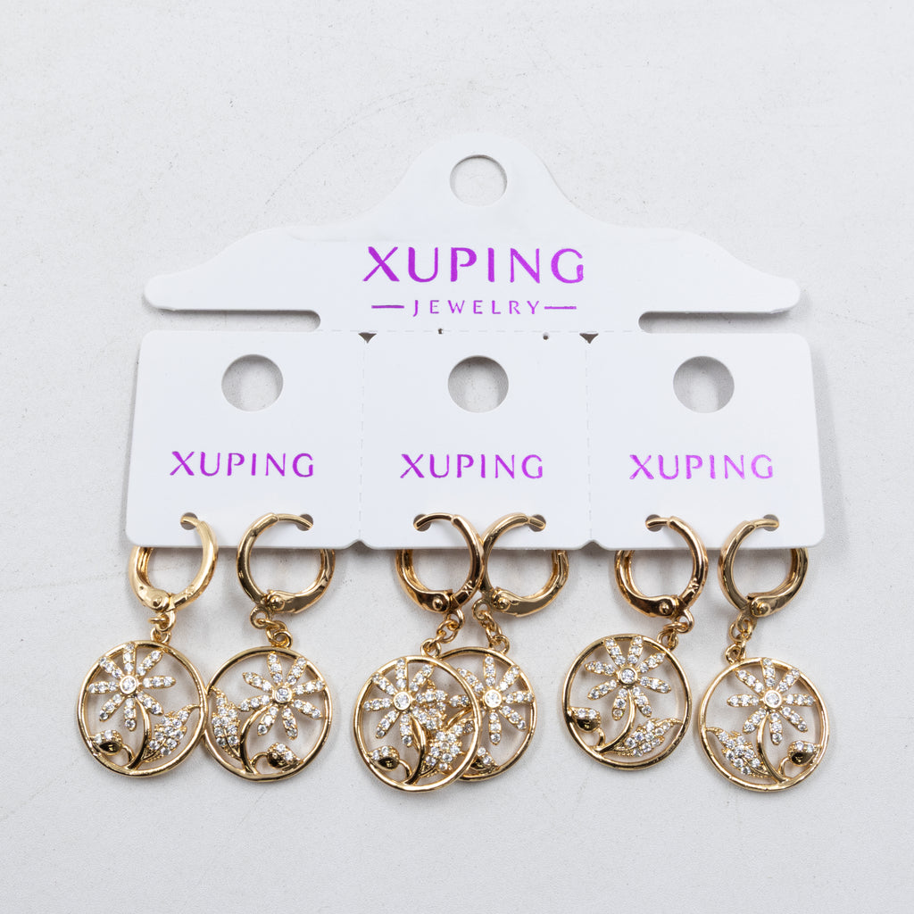 Paquete de tres pares de Aretes Dorados Xuping con piedras M6 Oro Laminado