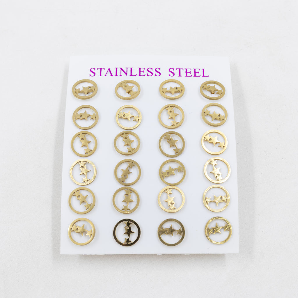 Paquete de 12 Pares de Aretes Dorados M6 Acero Inoxidable