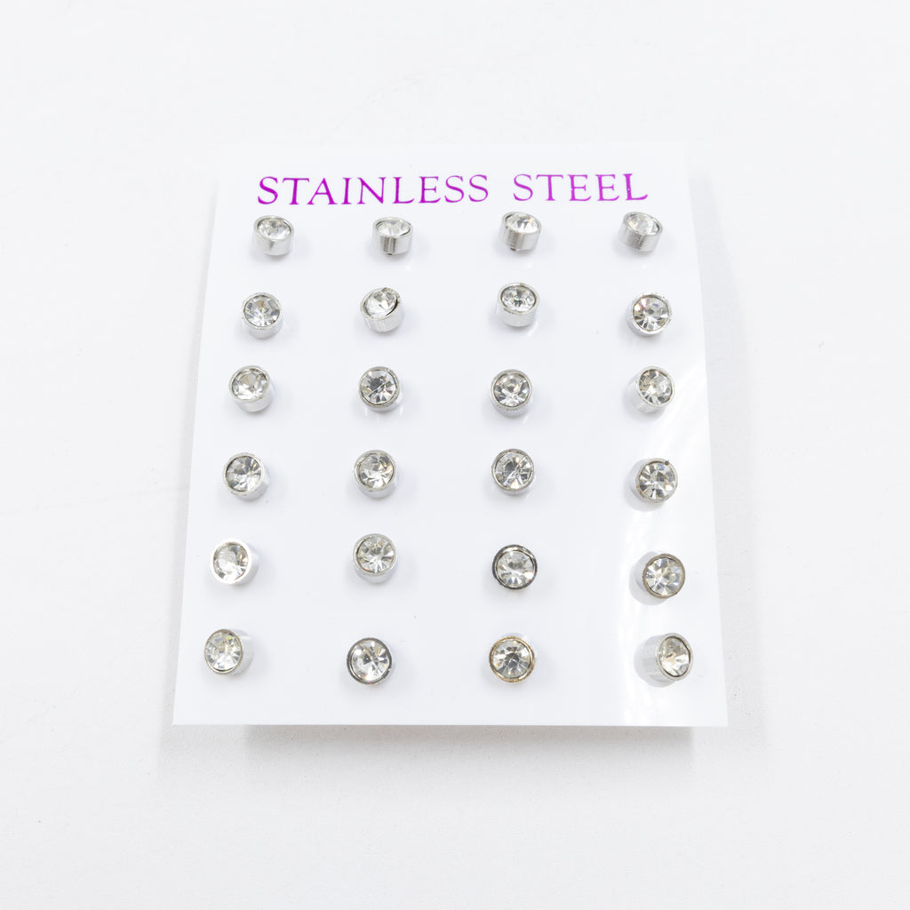Paquete 12 pares de Aretes Plateados medida 2 mm M3 Acero Inoxidable 18/03/26