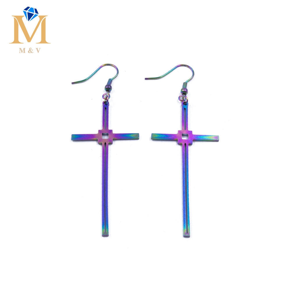 Aretes color Tornasol de cruz M2 Acero Inoxidable