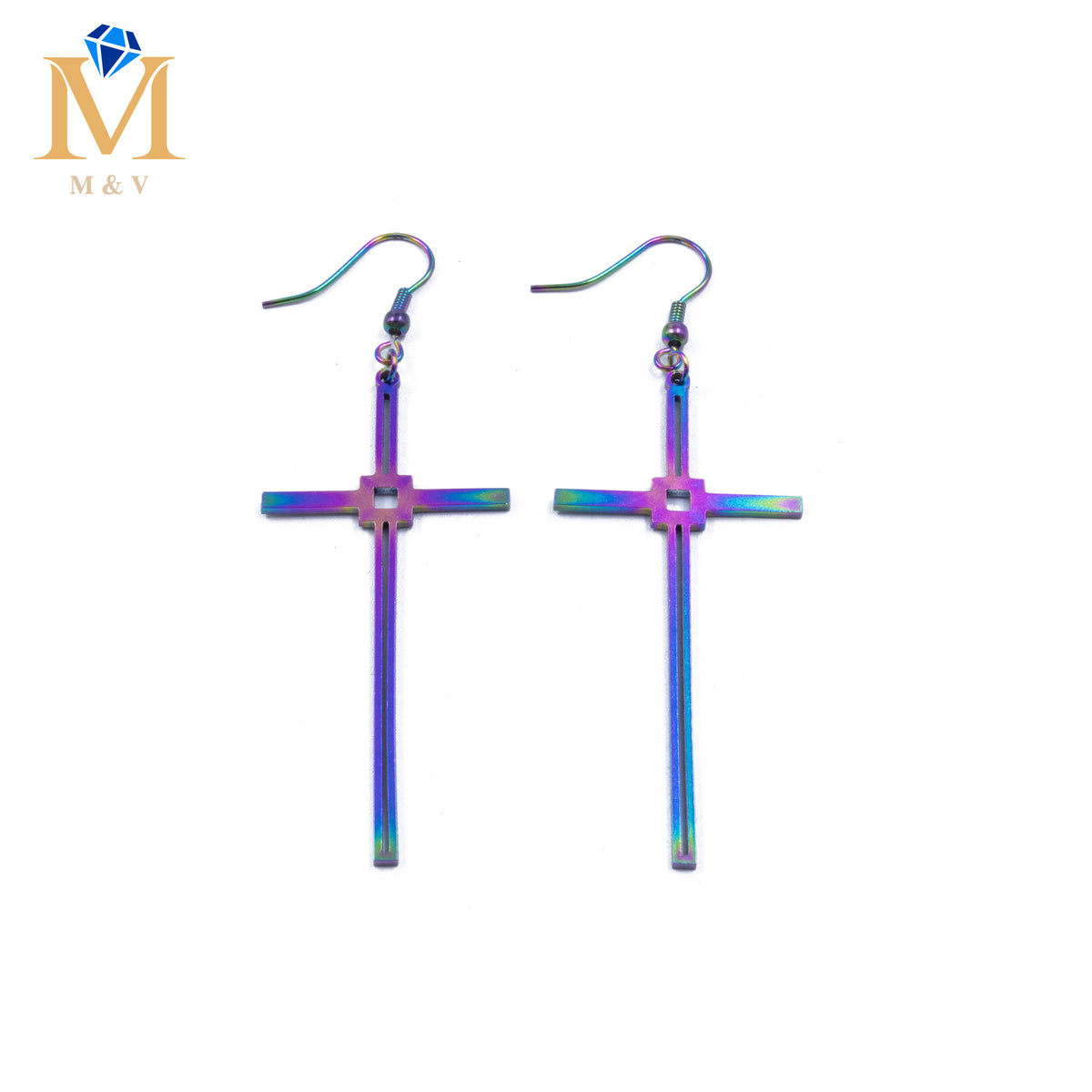 Aretes color Tornasol de cruz M2 Acero Inoxidable