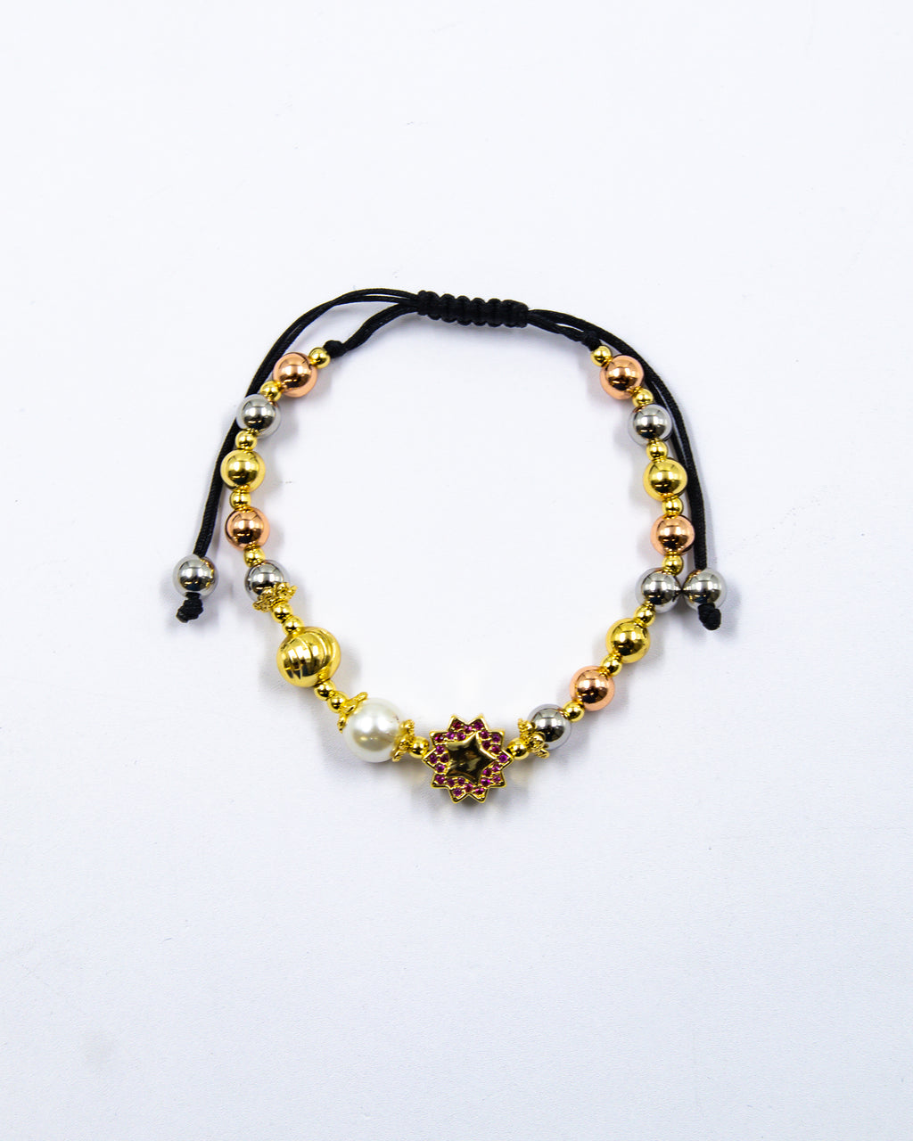 Pulsera de cuentas ajustable con dije - M1 Oro Laminado