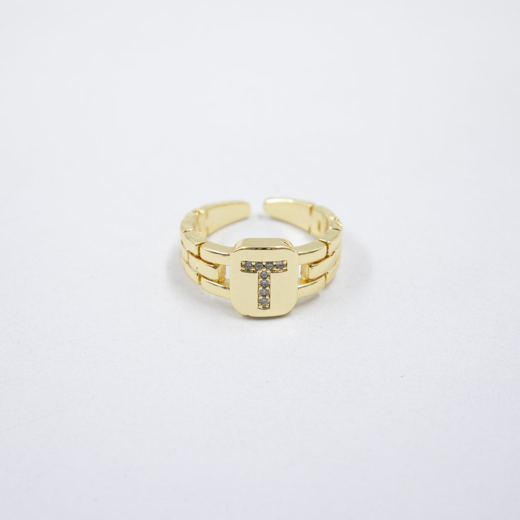 Anillos Dorados Ajustables De Letras con piedras M3 Oro Laminado