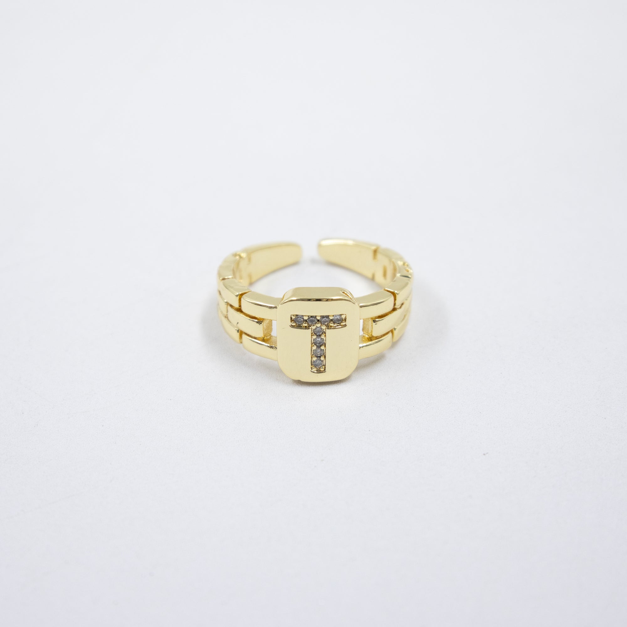 Anillos Dorados Ajustables De Letras con piedras M3 Oro Laminado