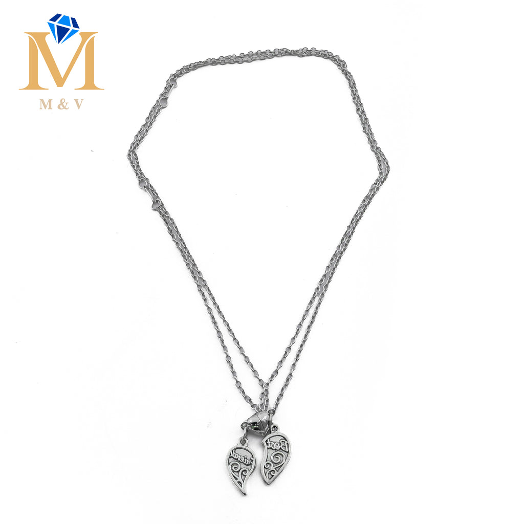 Collares de pareja Plateados con dijes de corazón e imán M1 Acero Inoxidable
