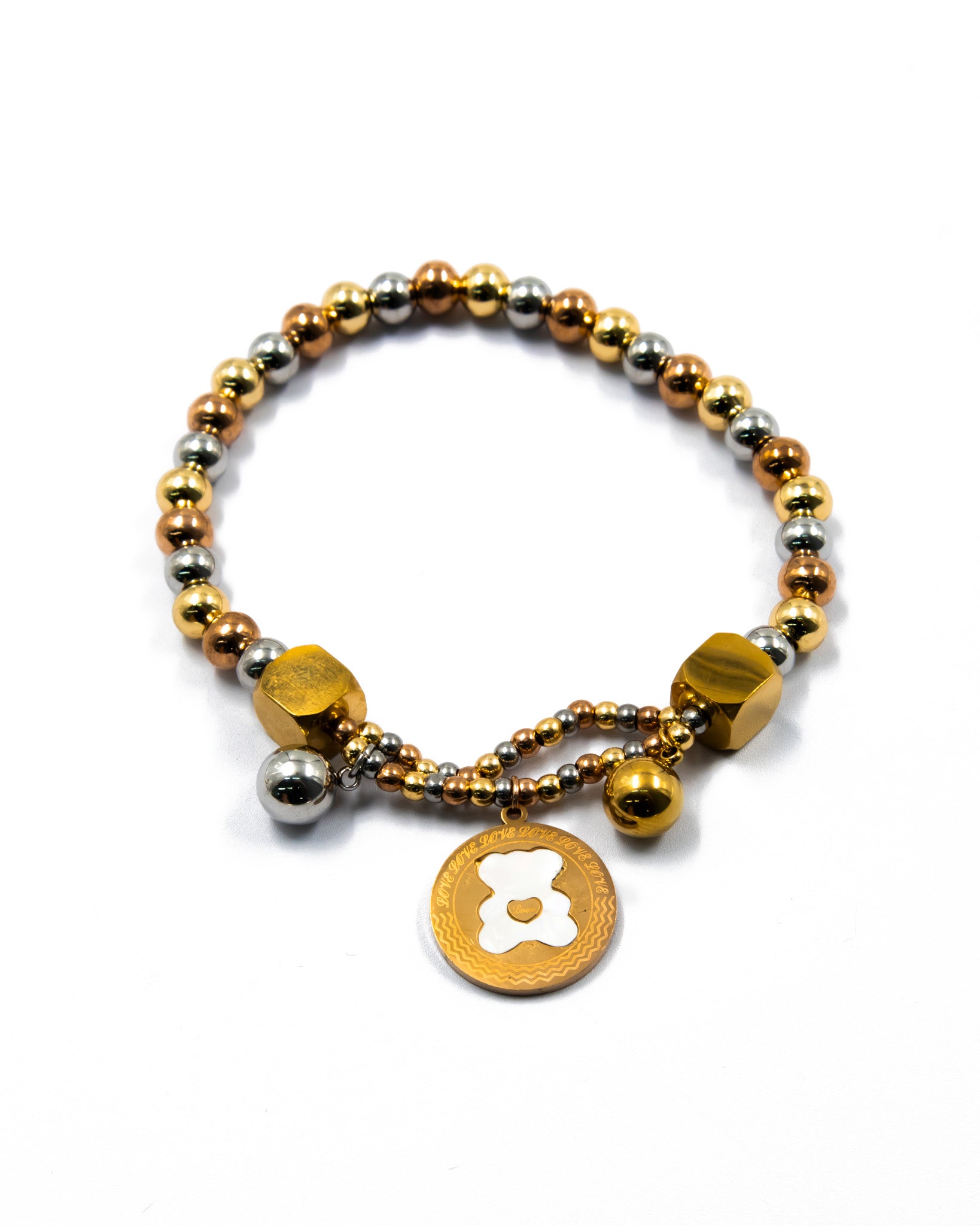 Pulsera de cuentas con dije de Oso - M2 Oro Laminado