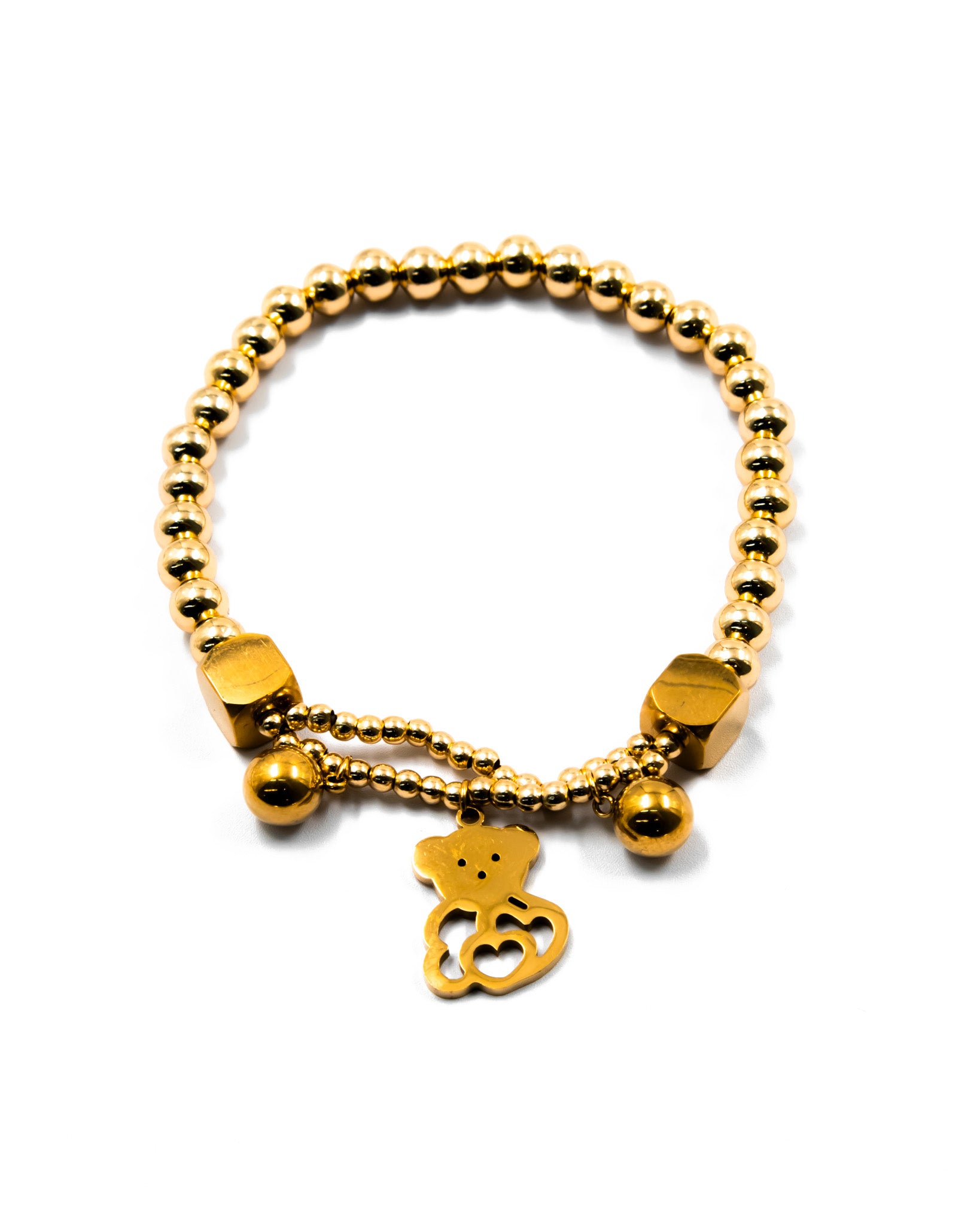 Pulsera de cuentas con dije de Oso - M3 Oro Laminado