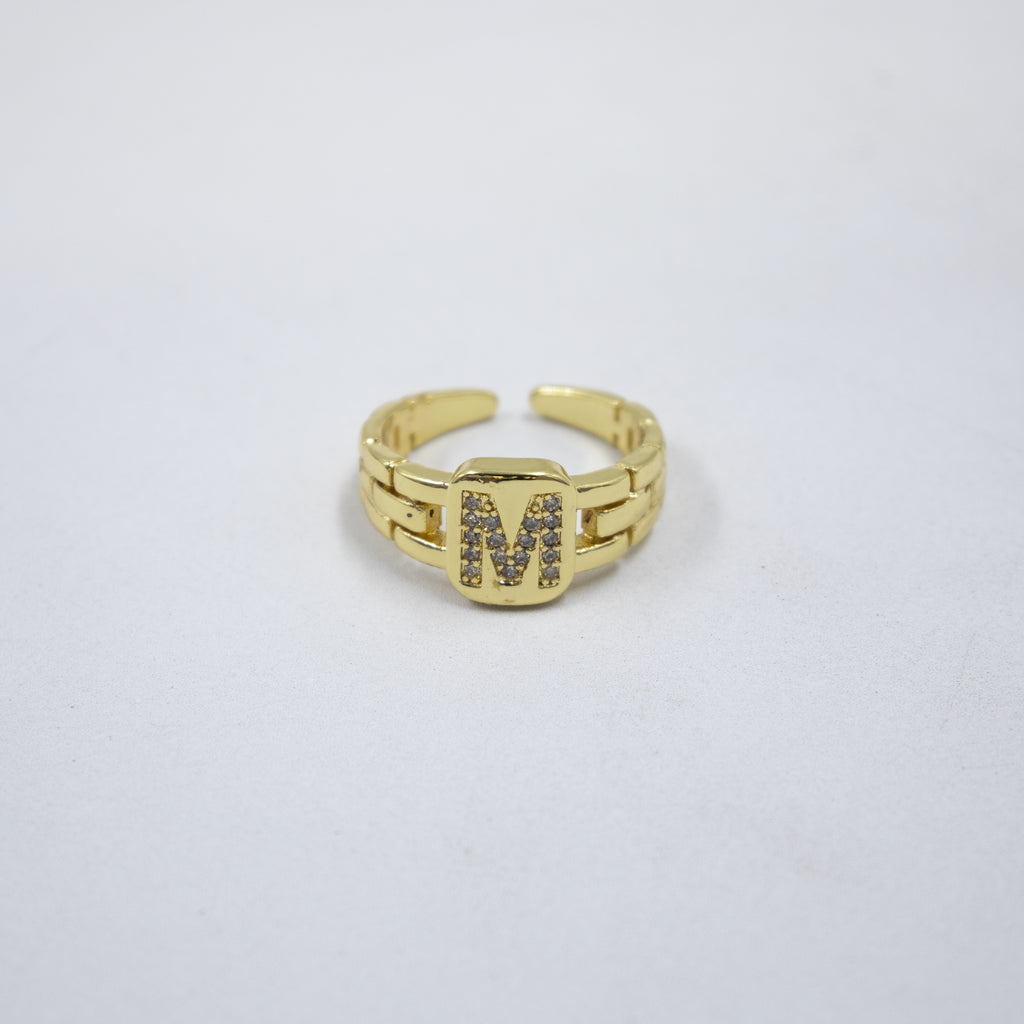 Anillos Dorados Ajustables De Letras con piedras M2 Oro Laminado
