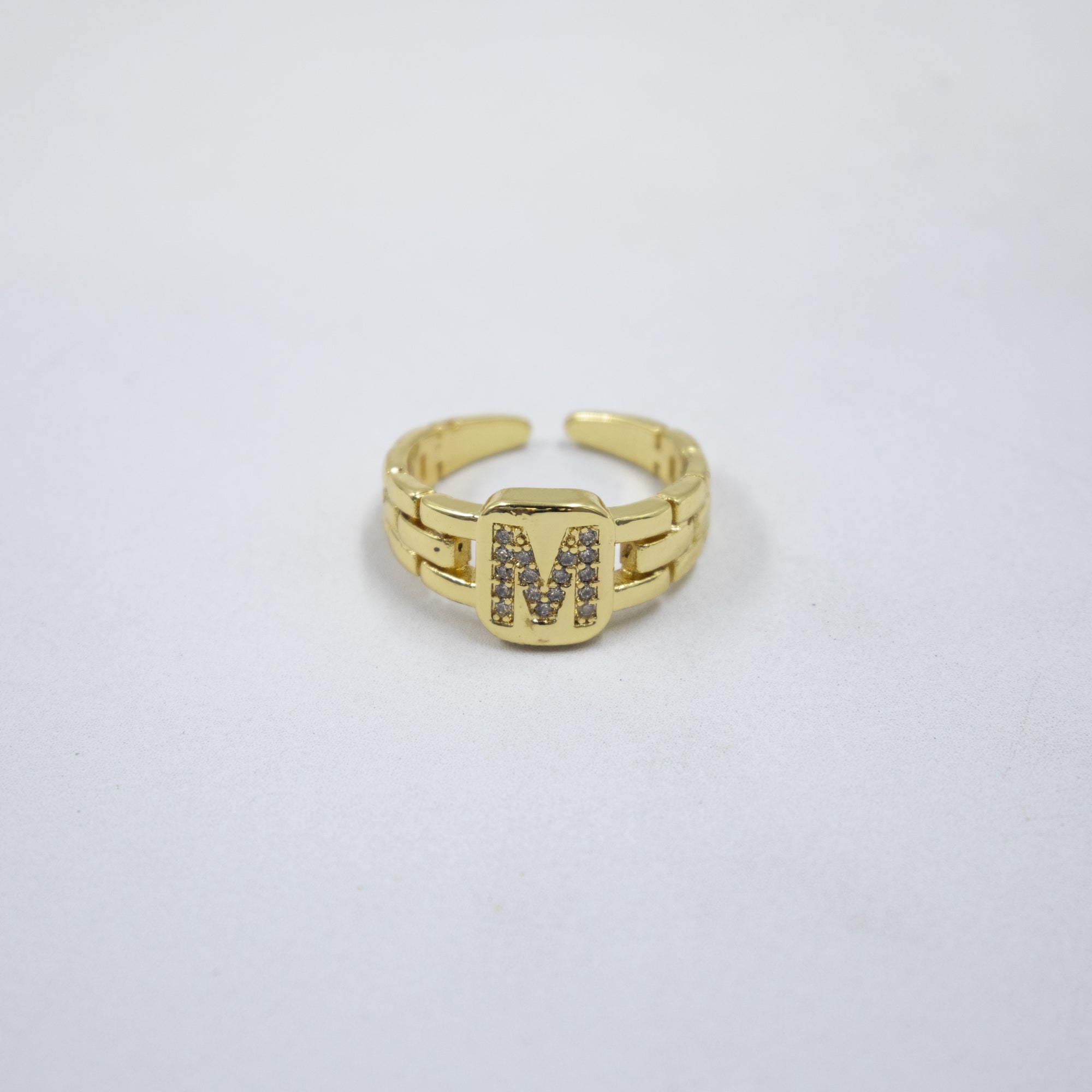 Anillos Dorados Ajustables De Letras con piedras M2 Oro Laminado