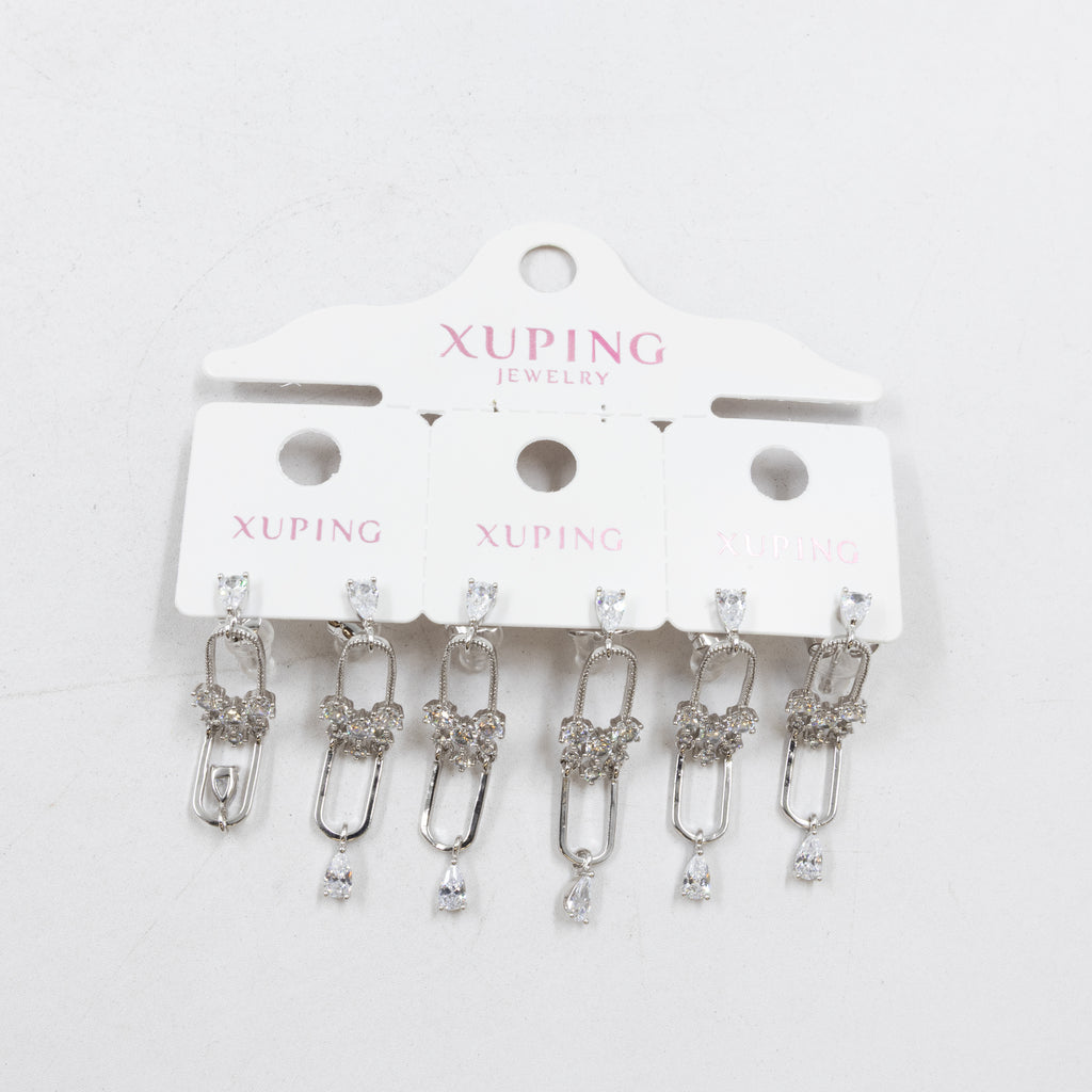 Paquete de tres pares de Aretes Plateados Xuping con piedras M2 Oro Laminado