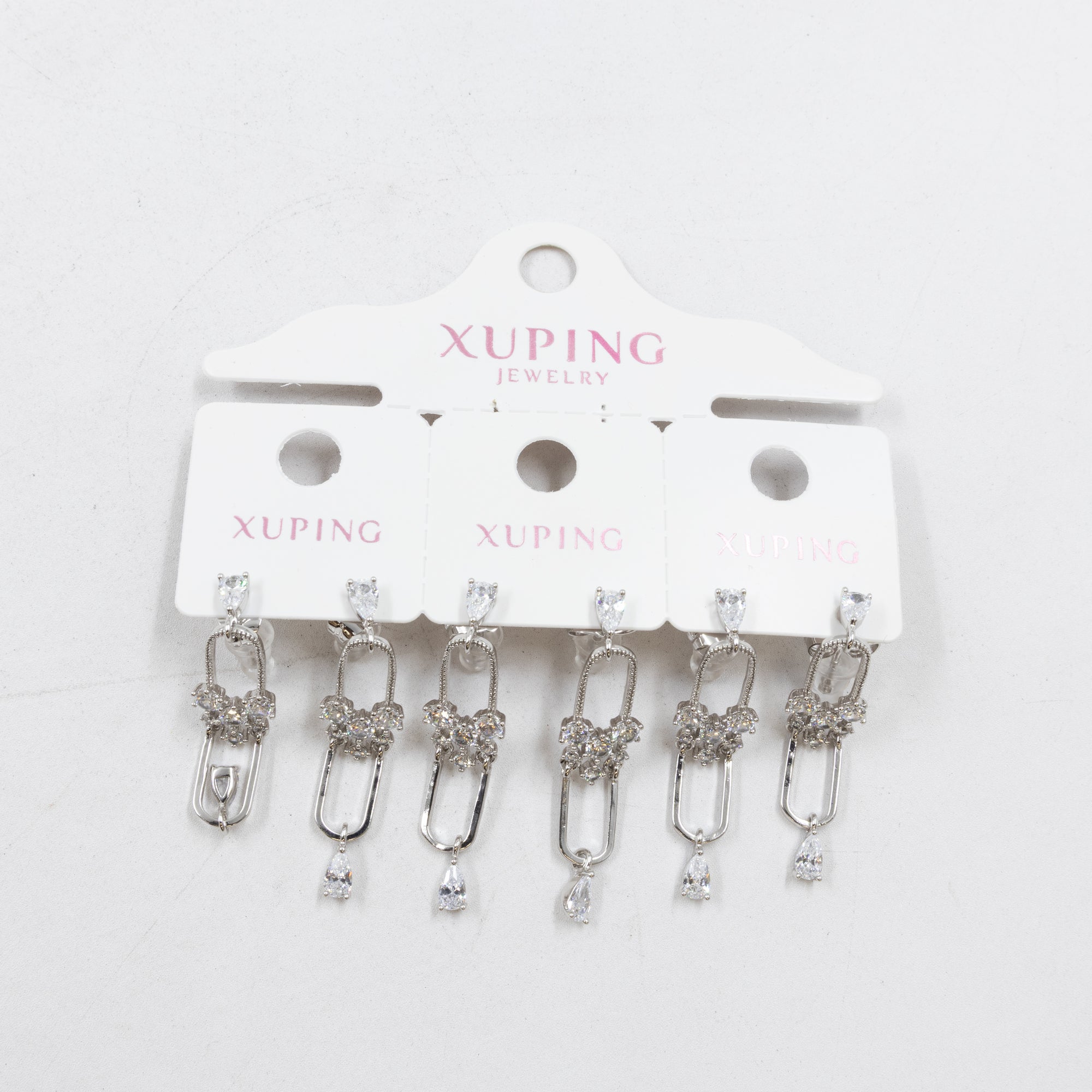 Paquete de tres pares de Aretes Plateados Xuping con piedras M2 Oro Laminado