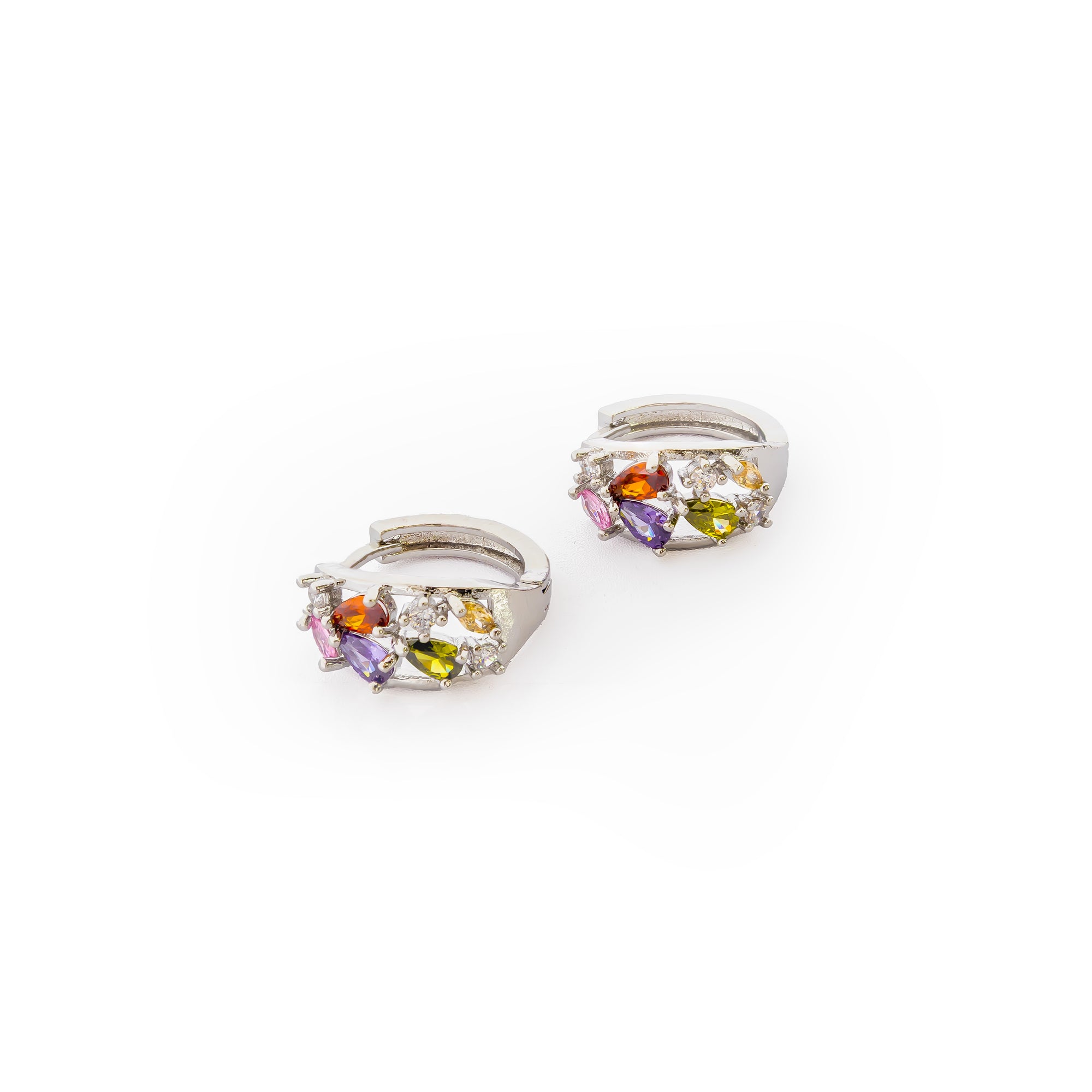 Aretes Plateados Huggies con Piedras De Color M6 Oro Laminado