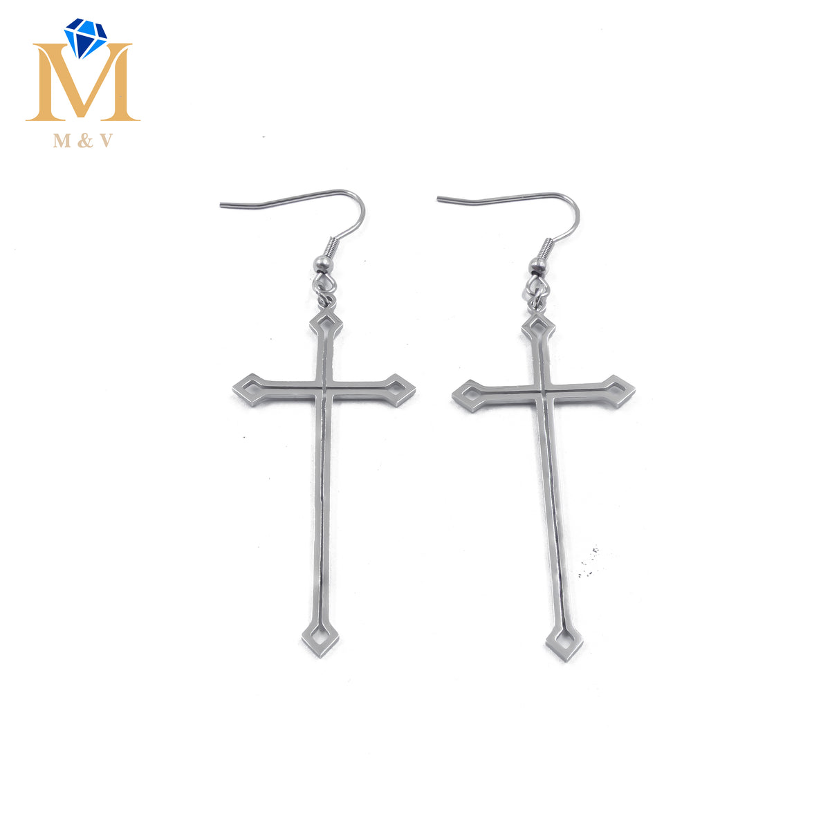 Aretes Plateados de cruz M3 Acero Inoxidable