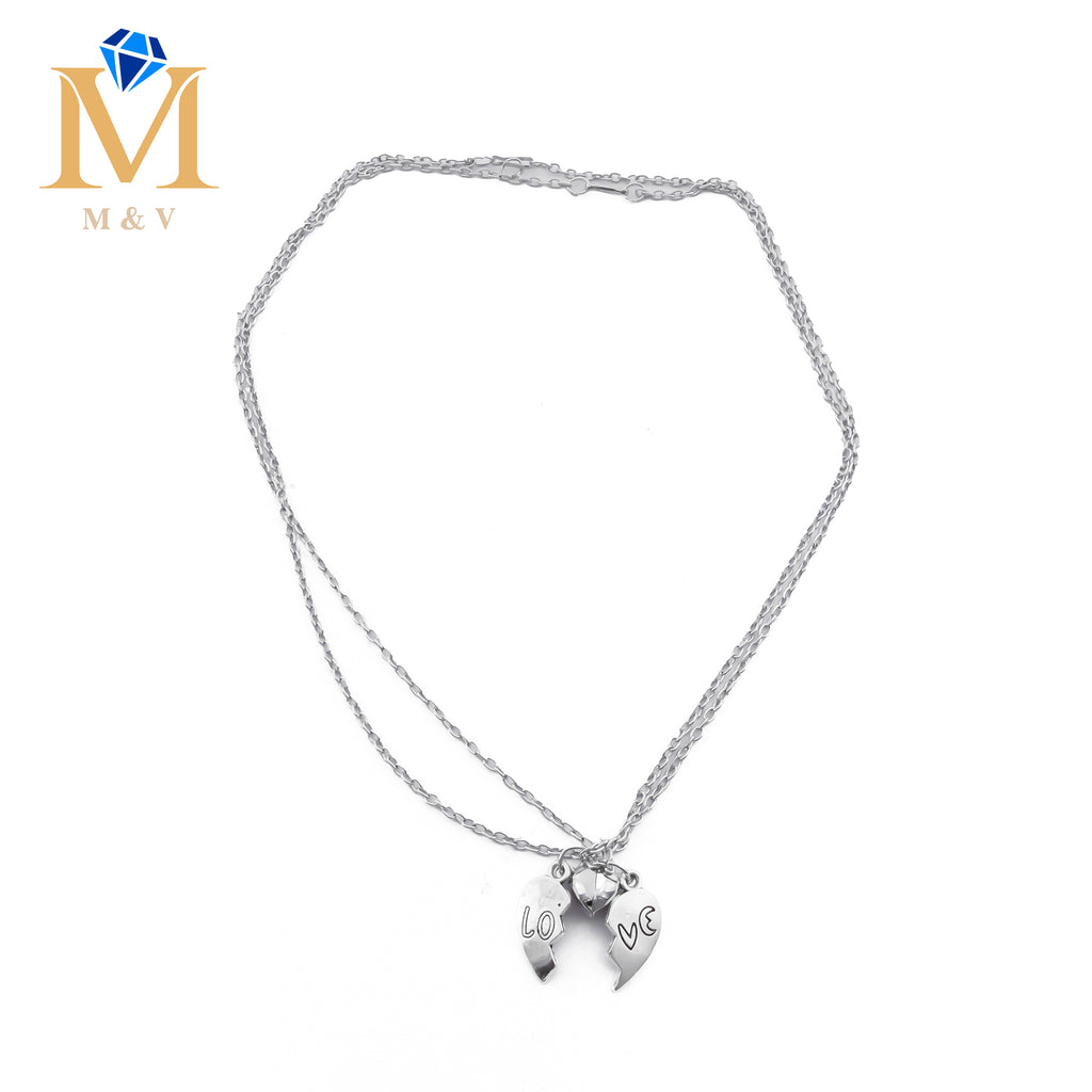 Collares de pareja Plateados con dijes de corazón e imán M1 Acero Inoxidable