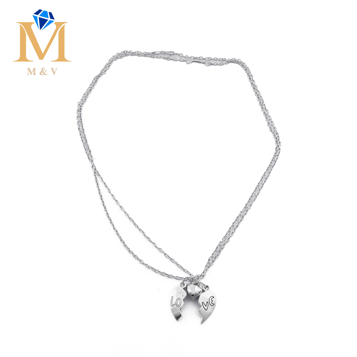 Collares de pareja Plateados con dijes de corazón e imán M1 Acero Inoxidable