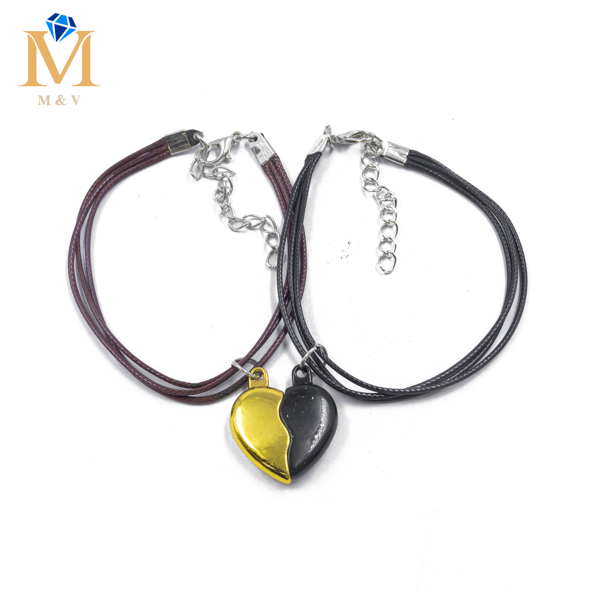 Pulseras de Corazón de Pareja con imán M3 Oro Laminado
