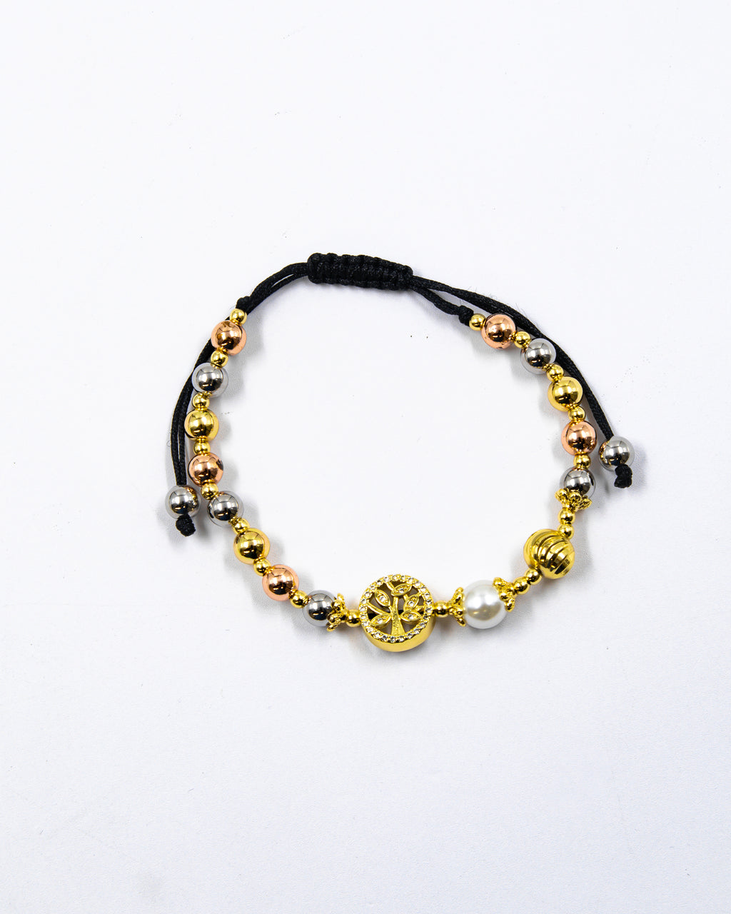 Pulsera de cuentas ajustable con dije - M1 Oro Laminado