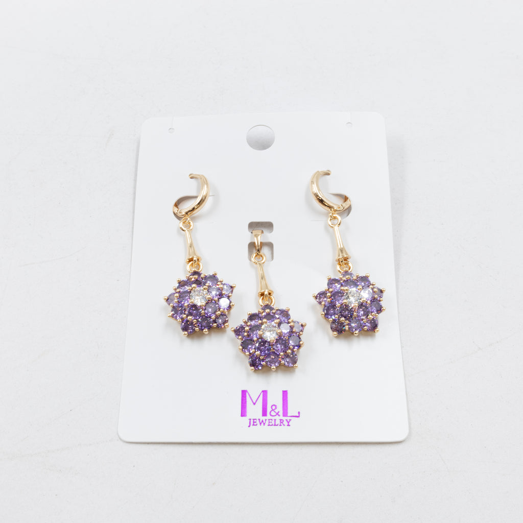 Conjunto de de Aretes y Dije M2 Oro Laminado
