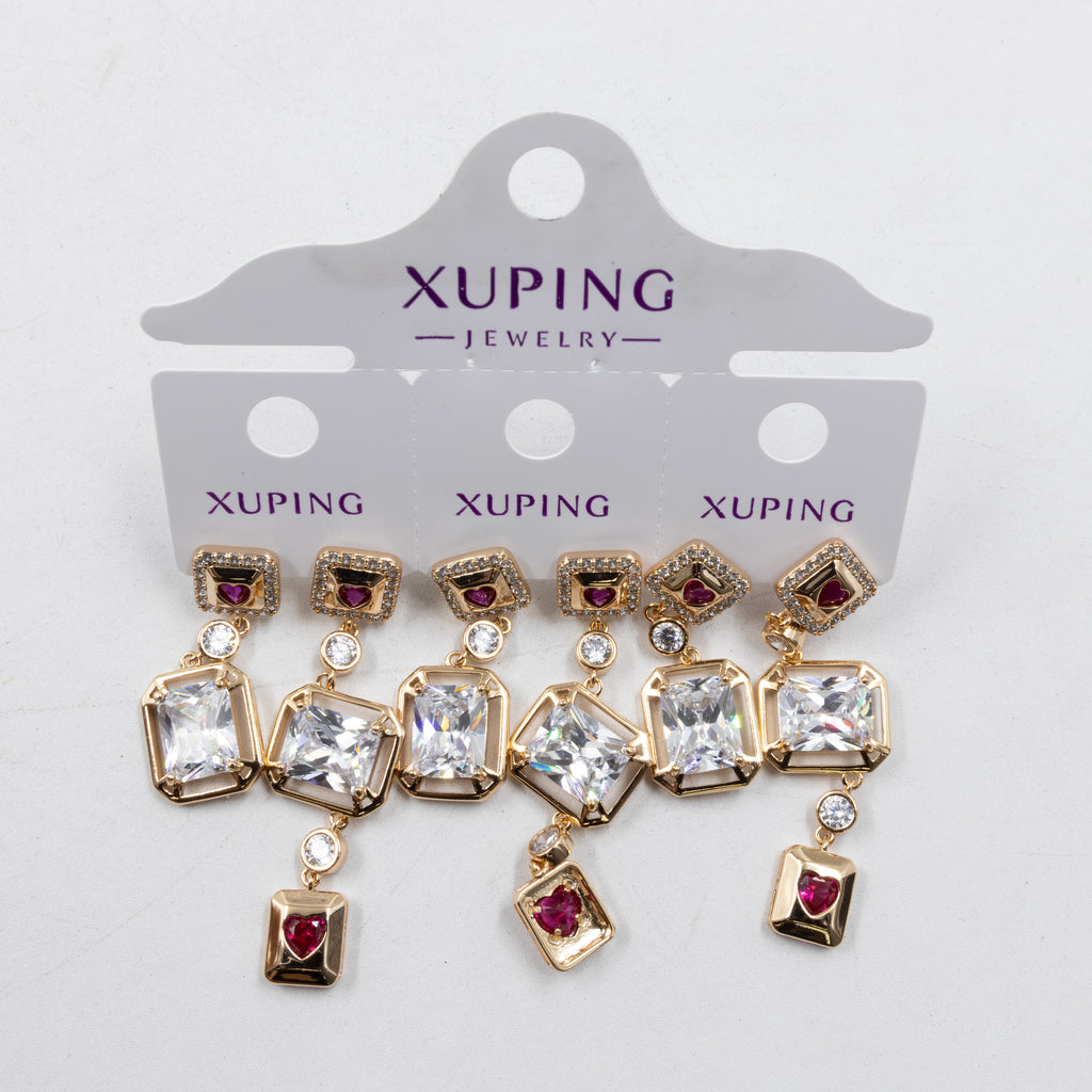Paquete de tres pares de Aretes Dorados Xuping con piedras M7 Oro Laminado