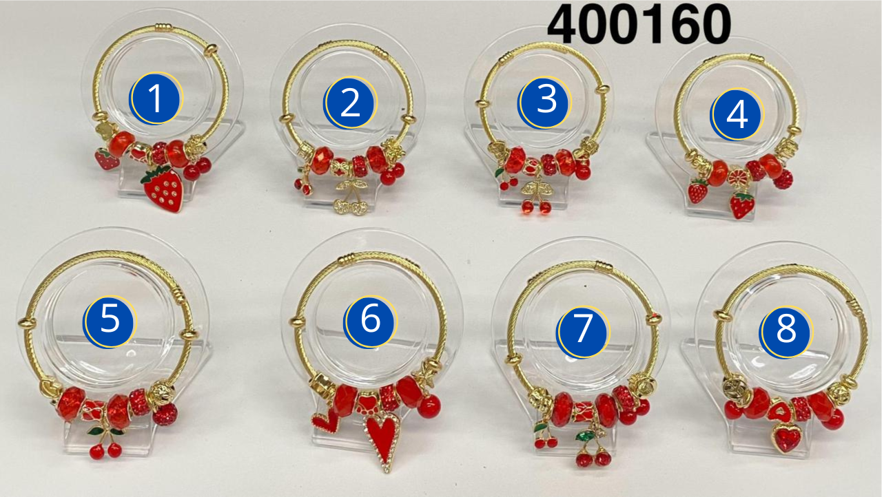PULSERA DE CEREZA TIPO PANDORA M4 ACERO INOXIDABLE