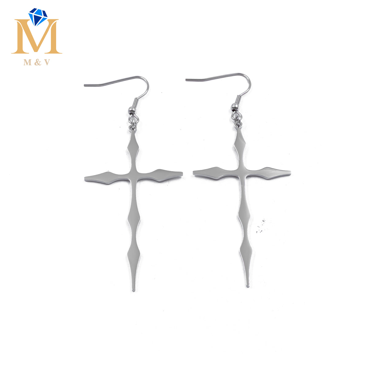 Aretes Plateados de cruz M3 Acero Inoxidable