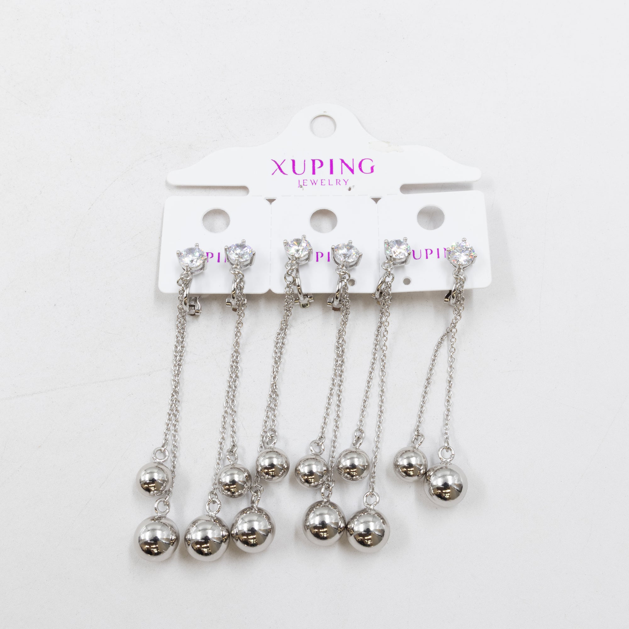 Paquete de tres pares de Aretes Plateados Xuping con piedras M1 Oro Laminado