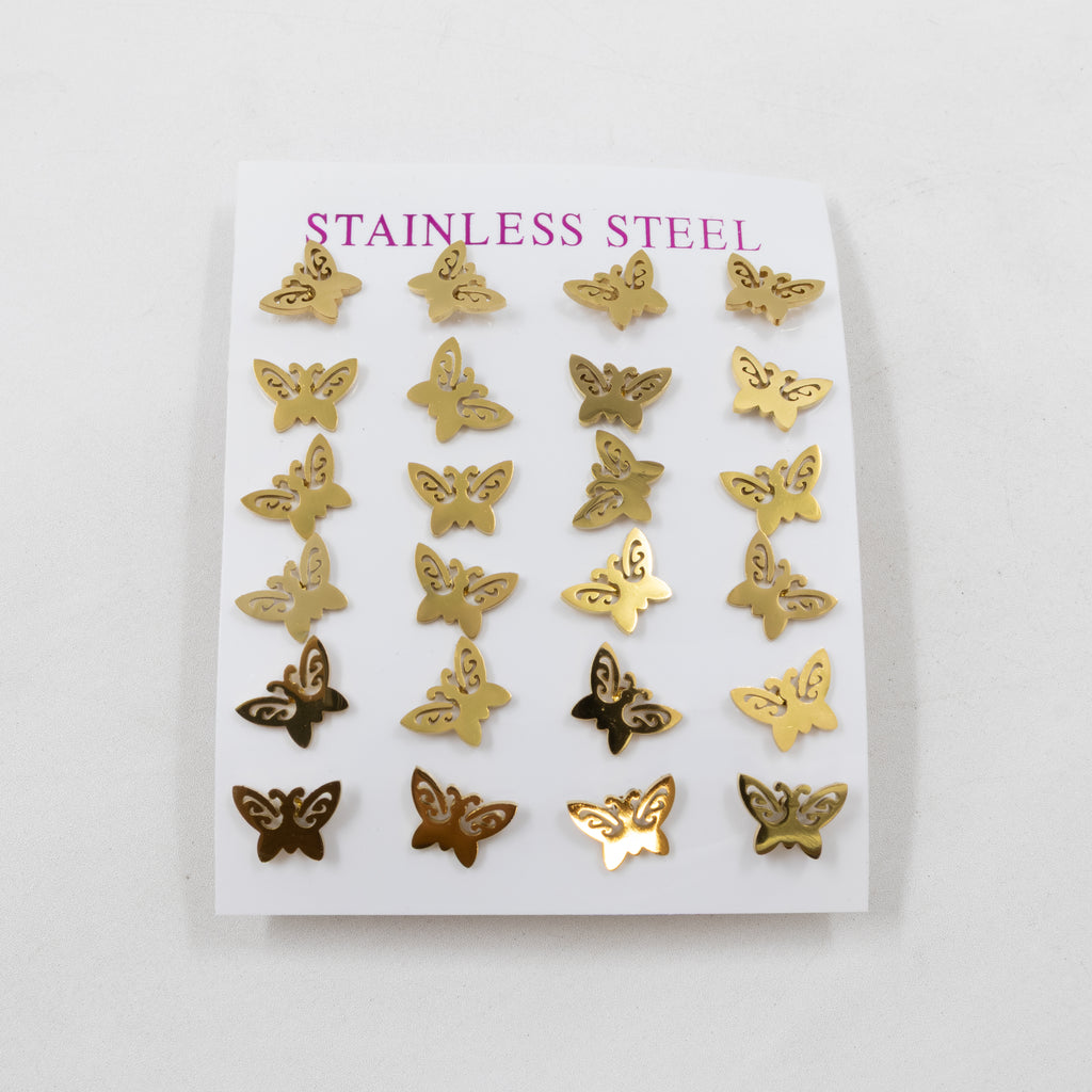 Paquete de 12 Pares de Aretes Dorados M6 Acero Inoxidable