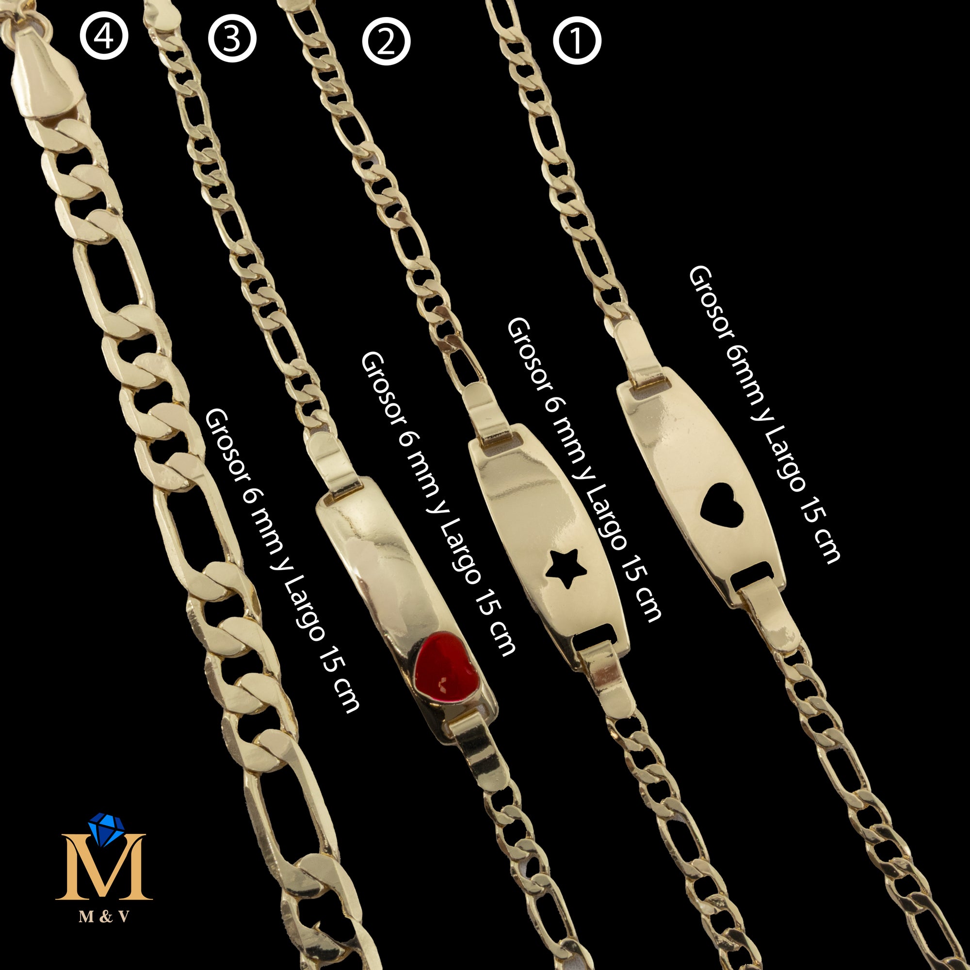 Pulseras Doradas de 15 cm para Niñxs Caja 02 05/06/26 M4 Oro Laminado