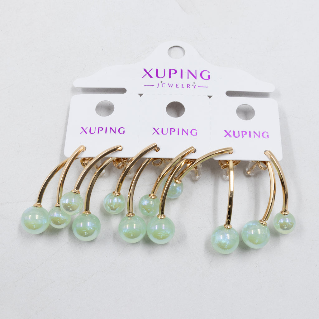 Paquete de tres pares de Aretes Dorados Xuping con piedras M6 Oro Laminado