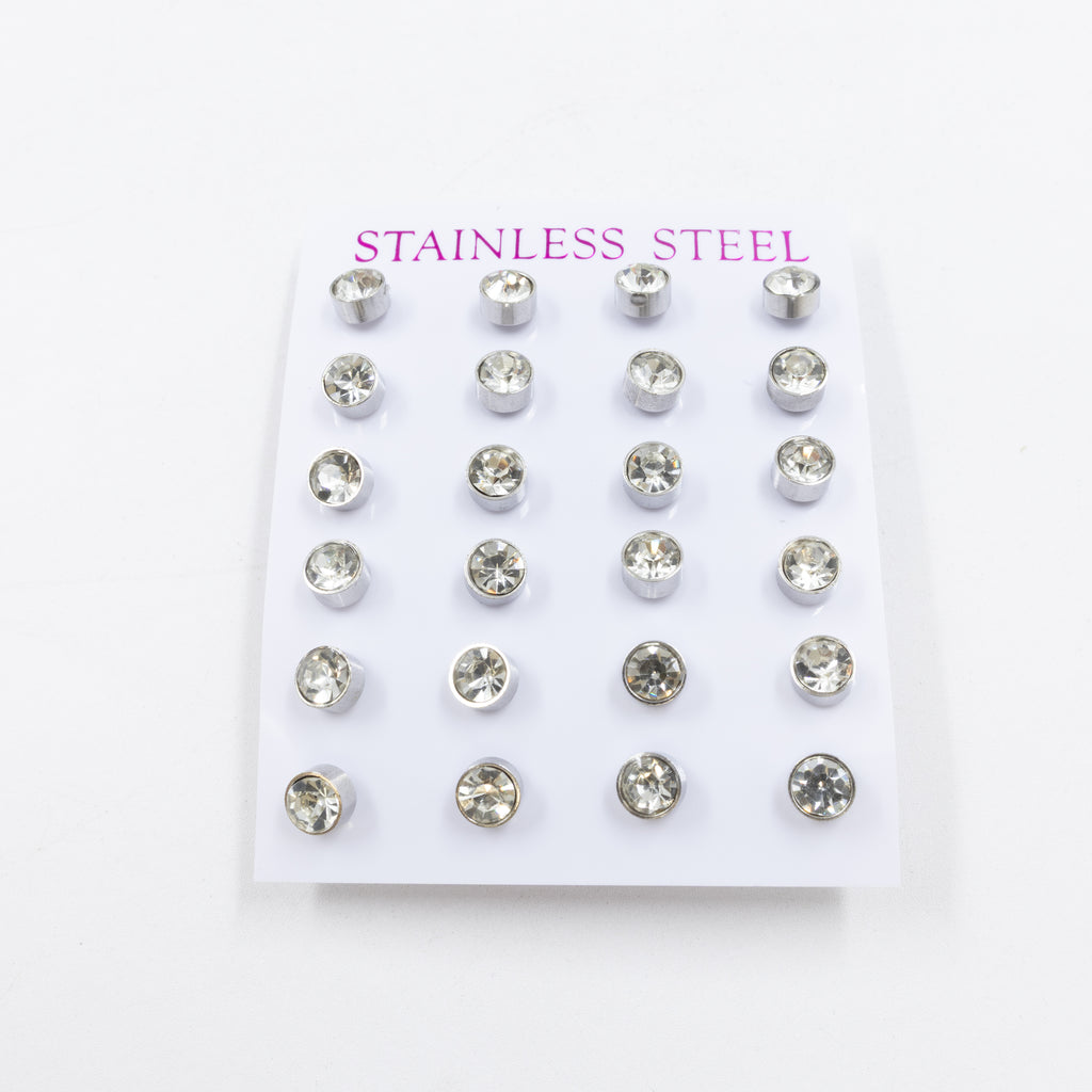 Paquete 12 pares de Aretes Plateados medida 2 mm M3 Acero Inoxidable 18/03/26