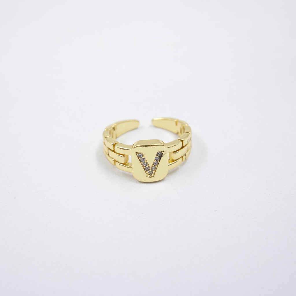 Anillos Dorados Ajustables De Letras con piedras M3 Oro Laminado