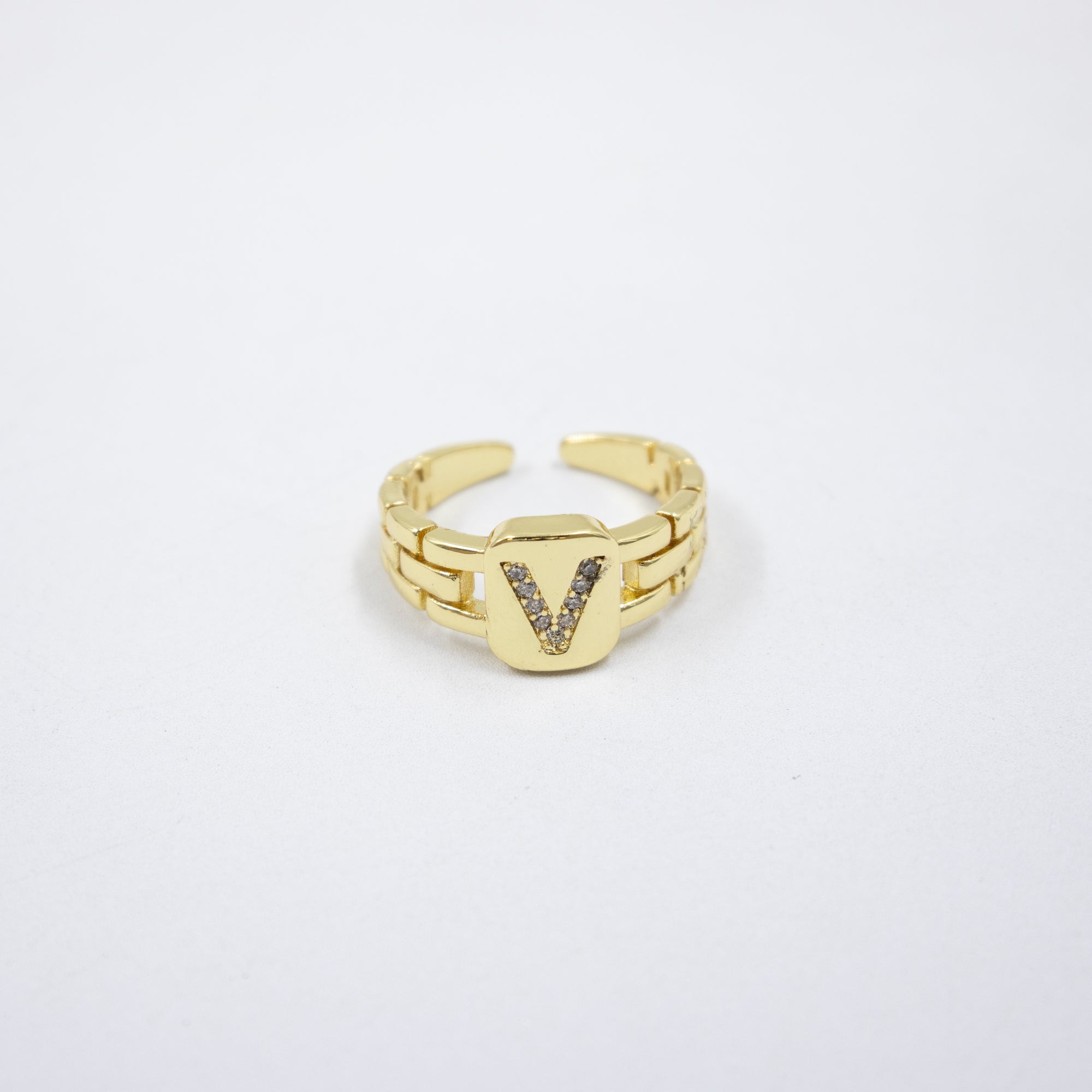 Anillos Dorados Ajustables De Letras con piedras M3 Oro Laminado