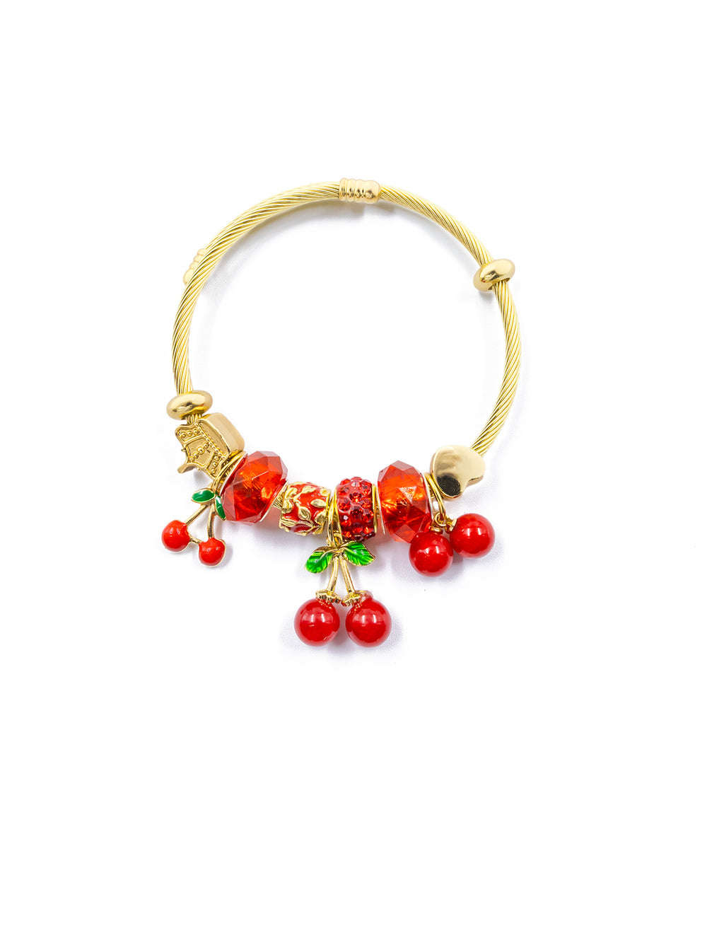 PULSERA DE PERLAS CON DIJE DE FRUTAS - M6 ORO LAMINADO