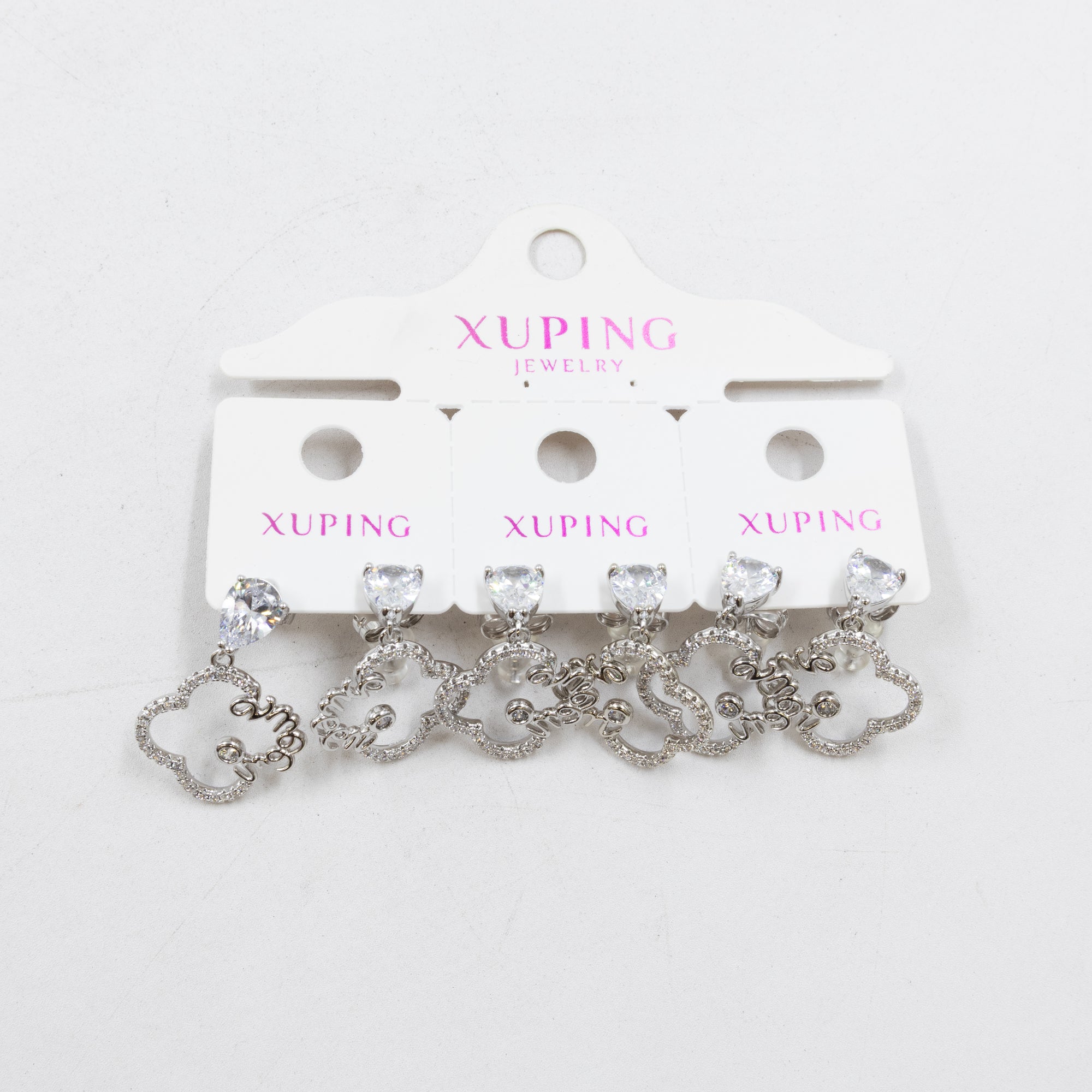 Paquete de tres pares de Aretes Plateados Xuping con piedras M2 Oro Laminado