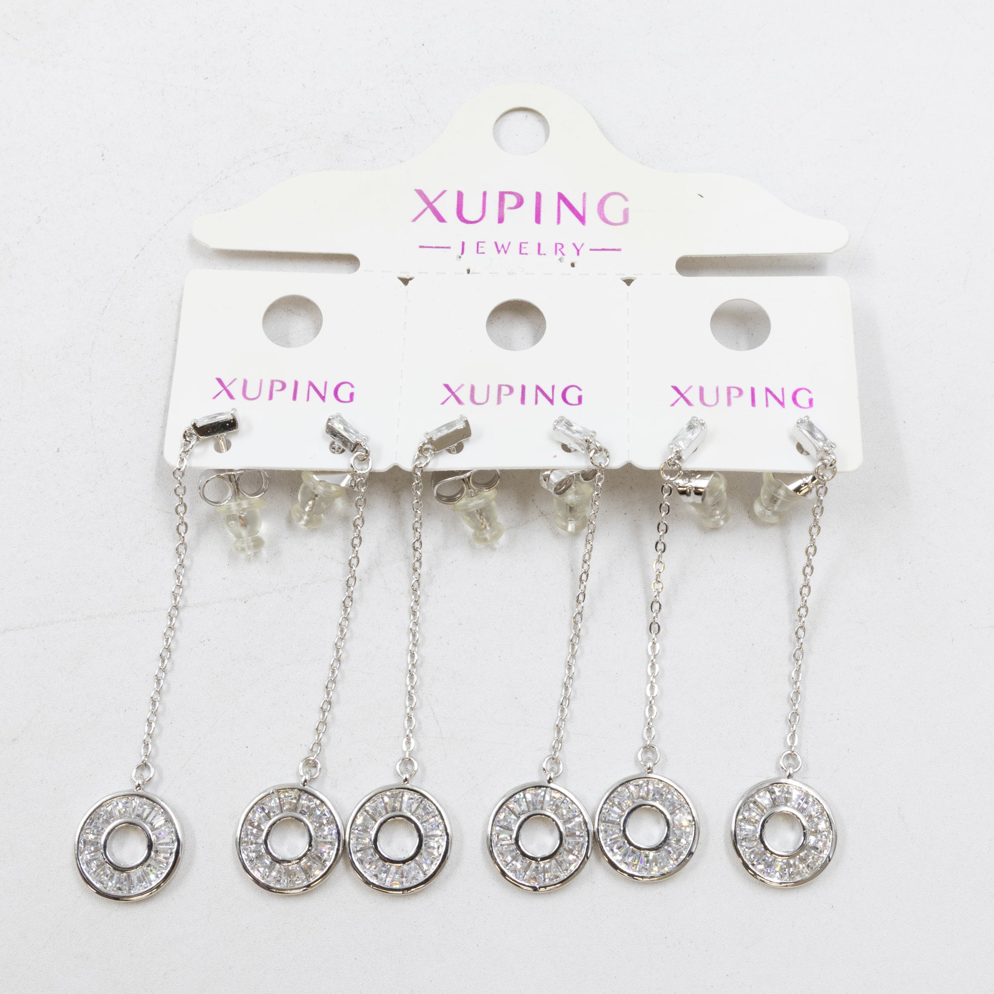 Paquete de tres pares de Aretes Plateados Xuping con piedras M3 Oro Laminado