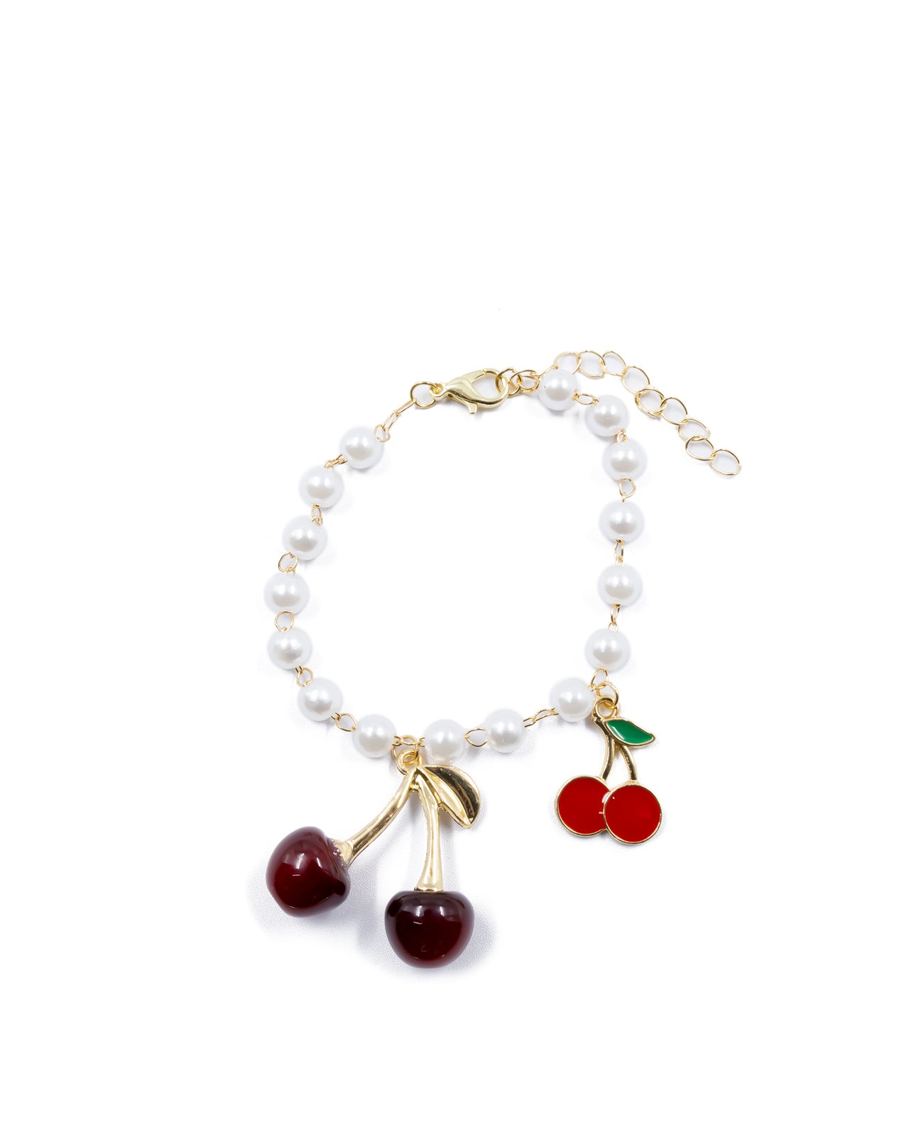 PULSERA DE PERLAS CON DIJE DE FRUTAS - M2 ORO LAMINADO