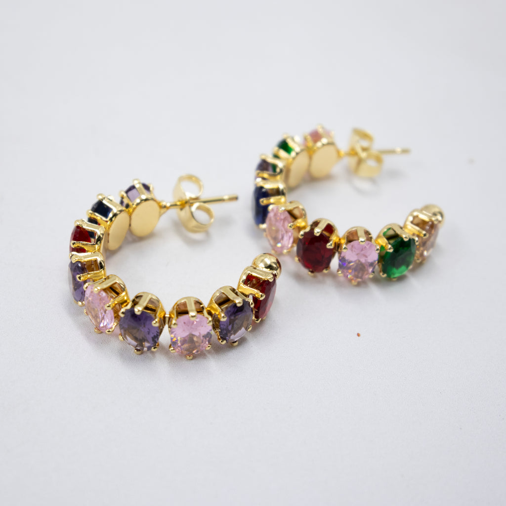 Aretes Dorados con piedras de color M3 Oro Laminado