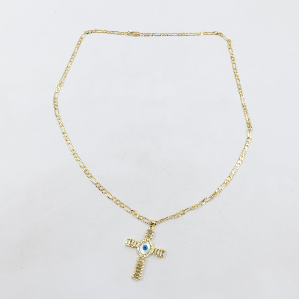 Collar de cruz y Ojo Turco Dorado M1 Oro Laminado
