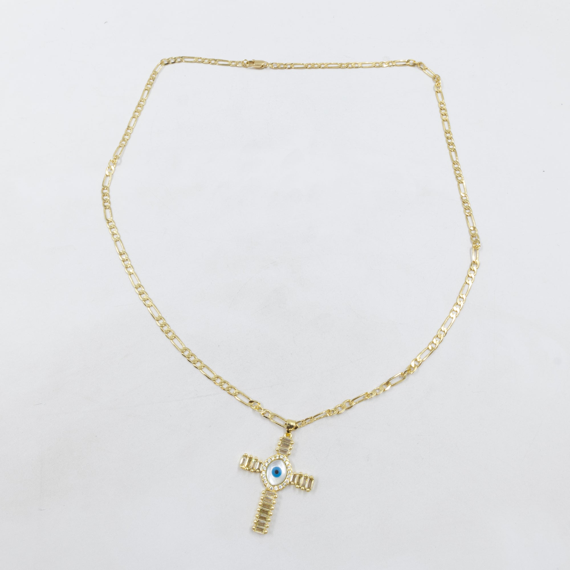 Collar de cruz y Ojo Turco Dorado M1 Oro Laminado