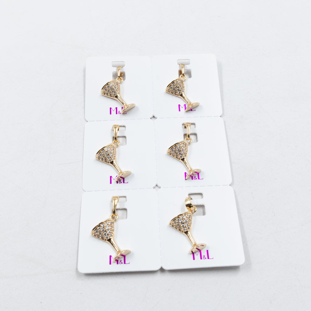 Paquete de 6 dijes con Piedras Oro Rosado  M4 Oro Laminado