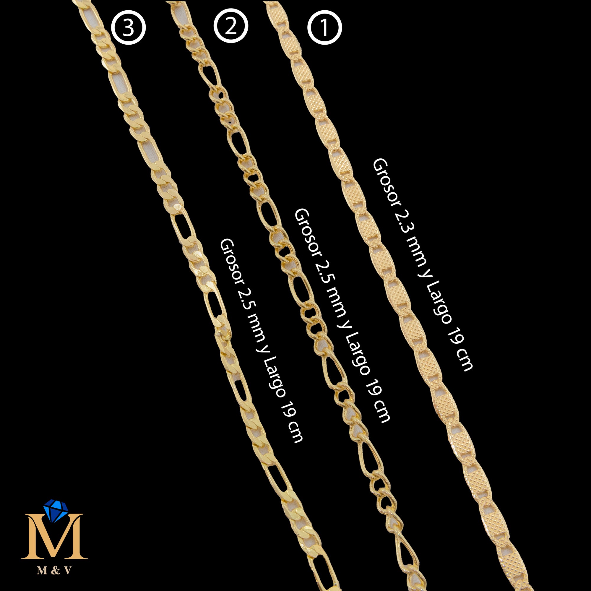 Pulseras Doradas de 19 cm Caja 01 02/06/26 M36 Oro Laminado