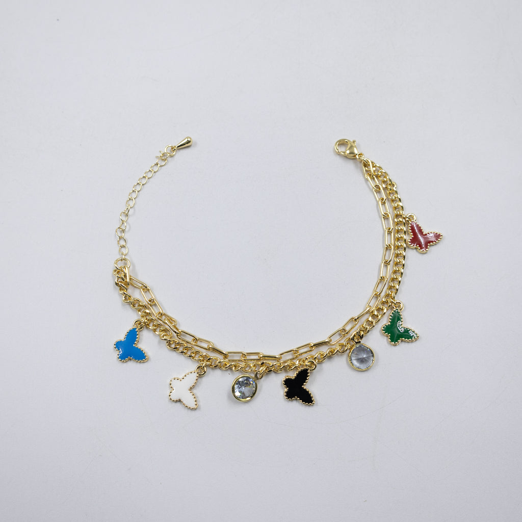 Pulseras Doradas de Mariposa y Trébol M1 Oro Laminado