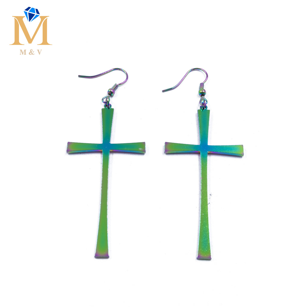 Aretes color Tornasol de cruz M2 Acero Inoxidable