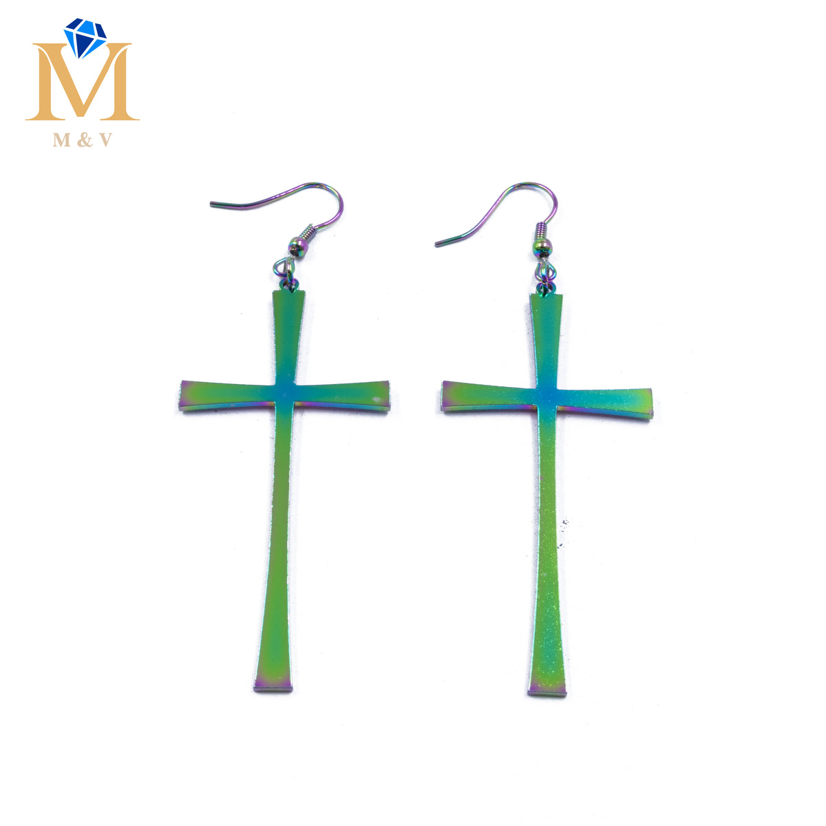 Aretes color Tornasol de cruz M2 Acero Inoxidable