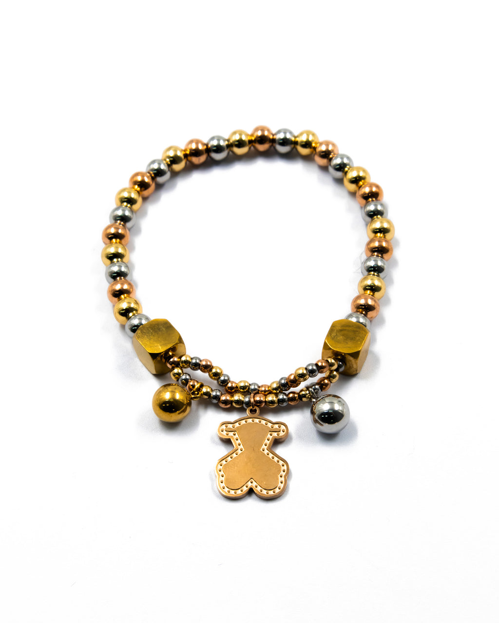 Pulsera de cuentas con dije de Oso - M1 Oro Laminado