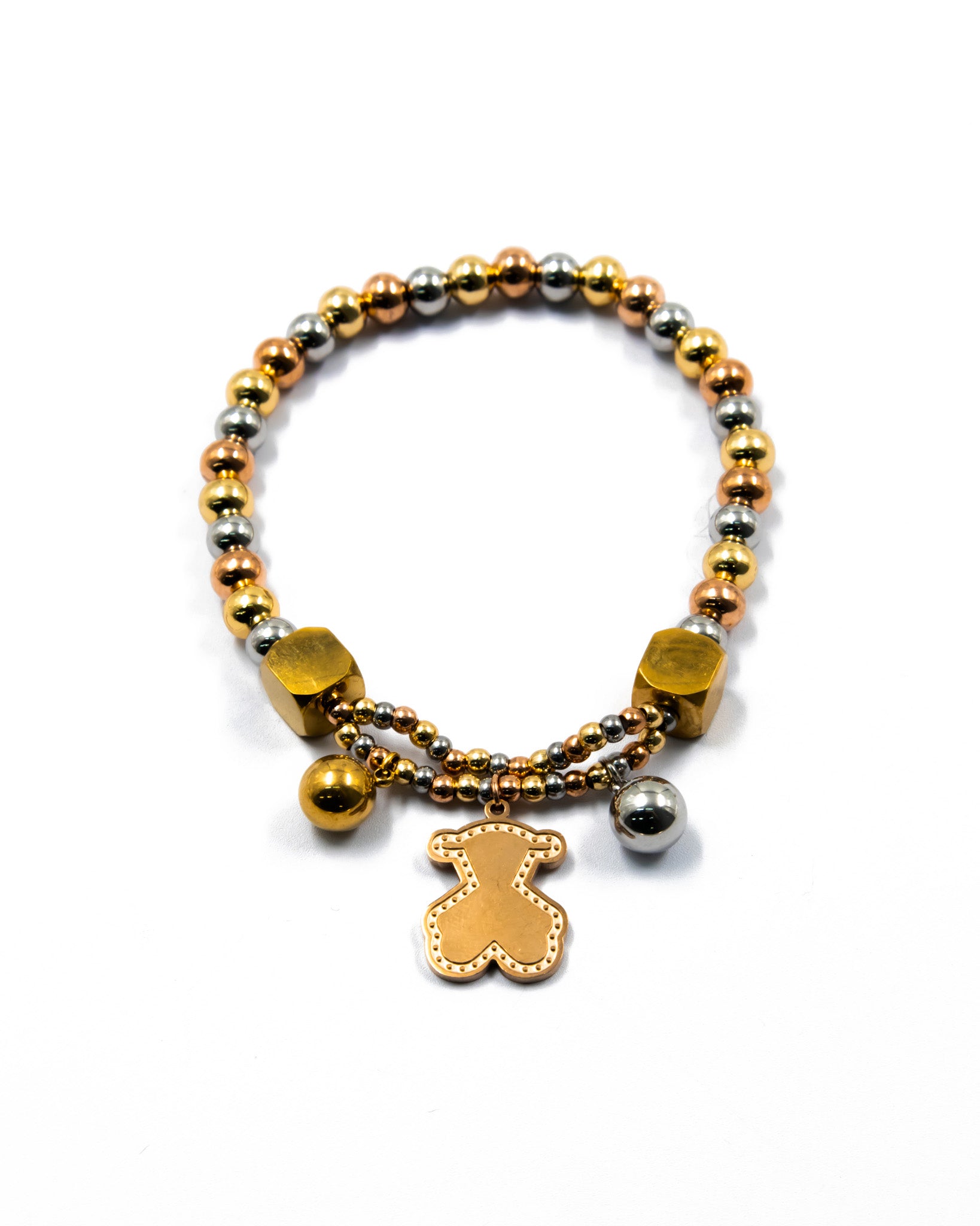 Pulsera de cuentas con dije de Oso - M1 Oro Laminado
