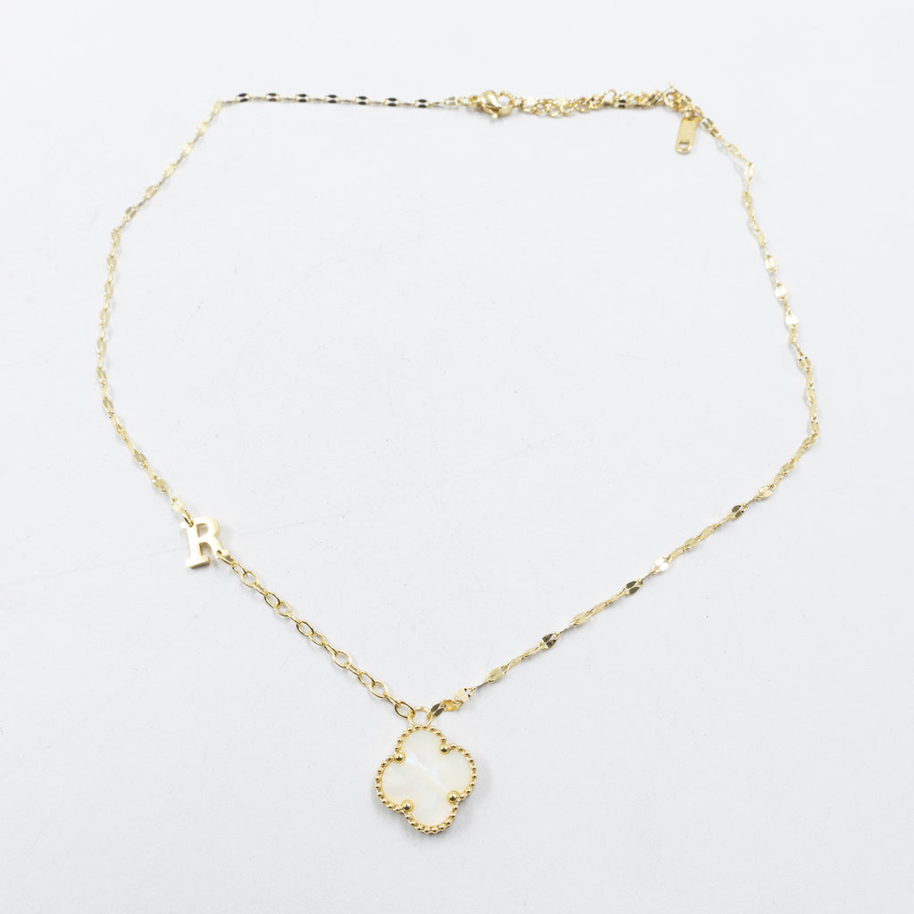 Collares Dorados con dijes de letra P, R, S y dije de Trebol M5 Oro Laminado
