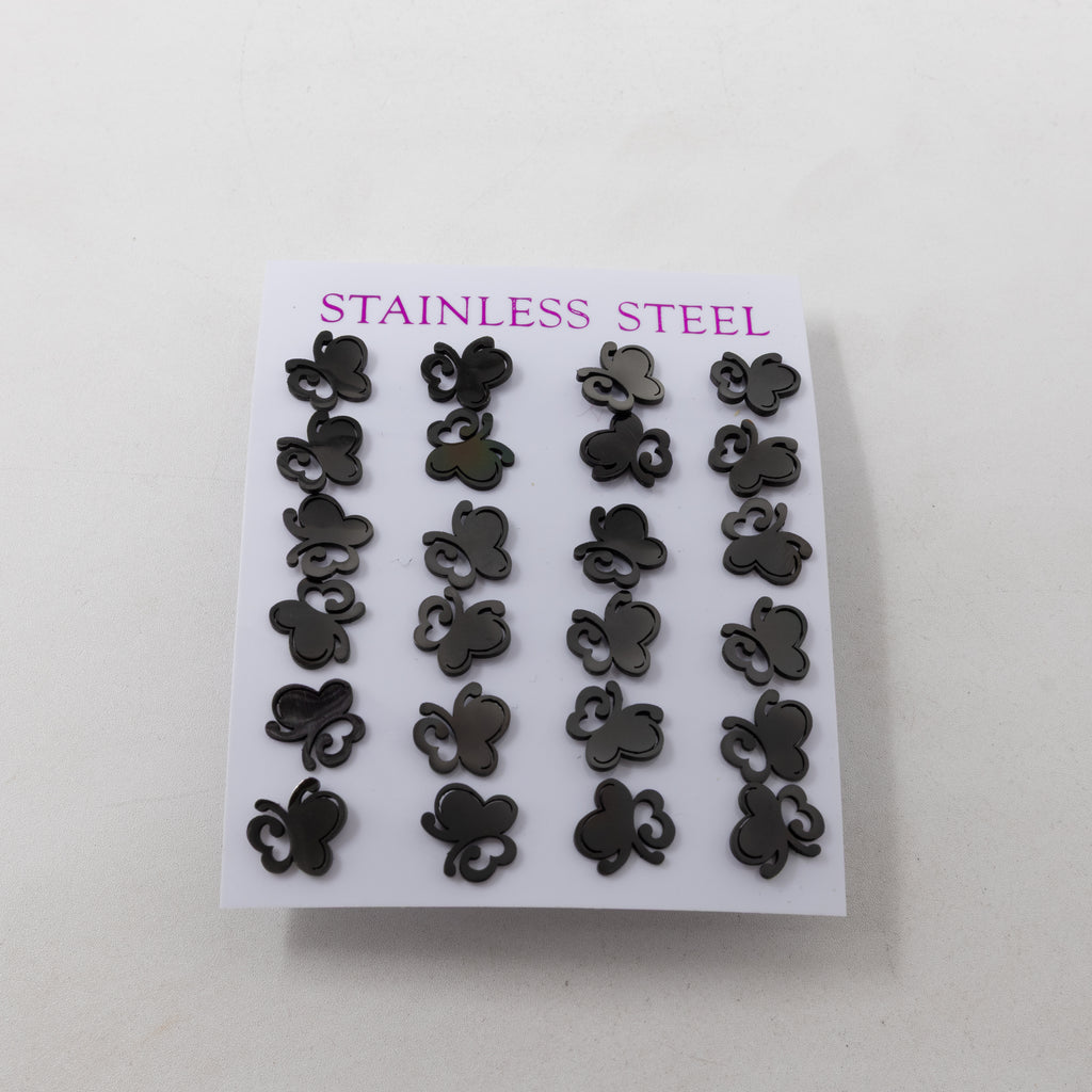 Paquete de 12 Pares de Aretes color Negro M2 Acero Inoxidable